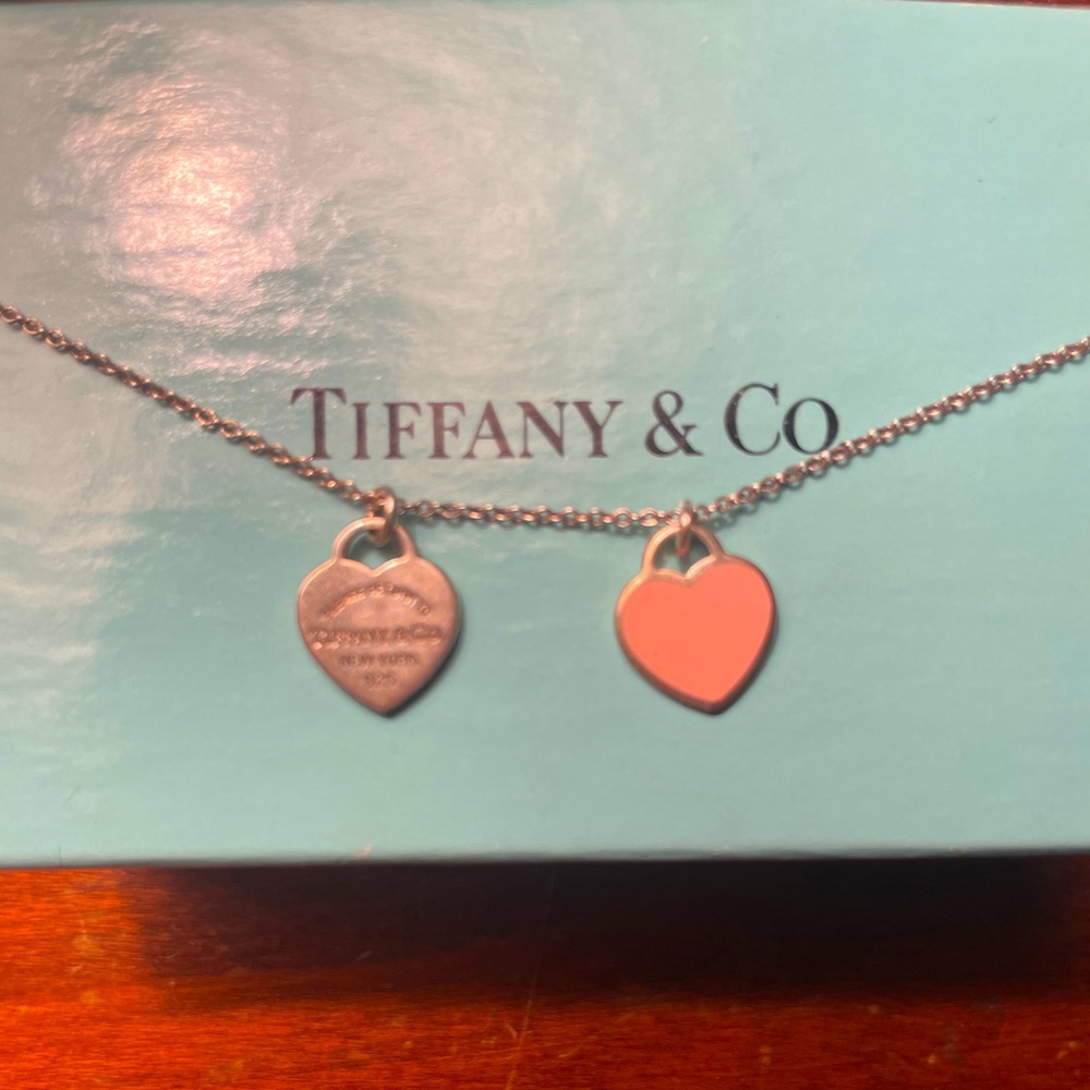 COPY - Return to Tiffany pink and silver double heart necklace